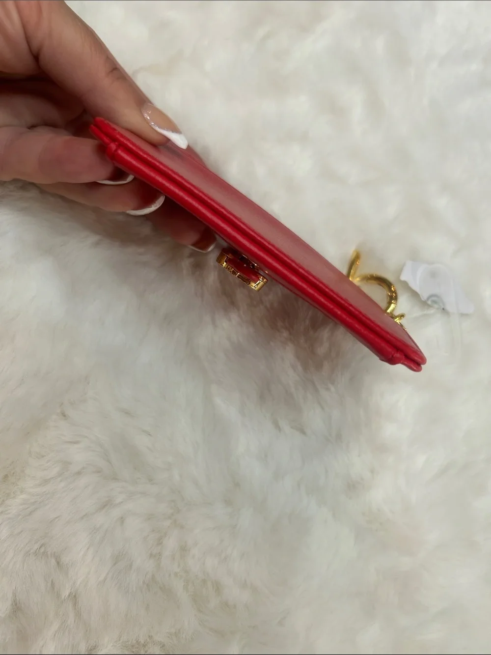 Red Leather Card Wallet Keyring with Gold Hardware